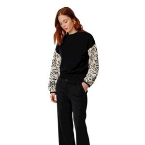 NWT SKFK Aitza-GOTS Black Organic Cotton Sweater Contrast Sleeves EU 44 | US 12